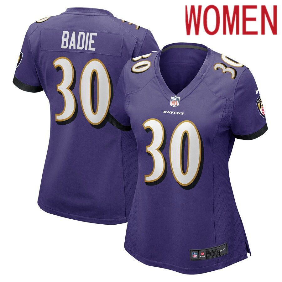 Women Baltimore Ravens 30 Tyler Badie Nike Purple Player Game NFL Jersey